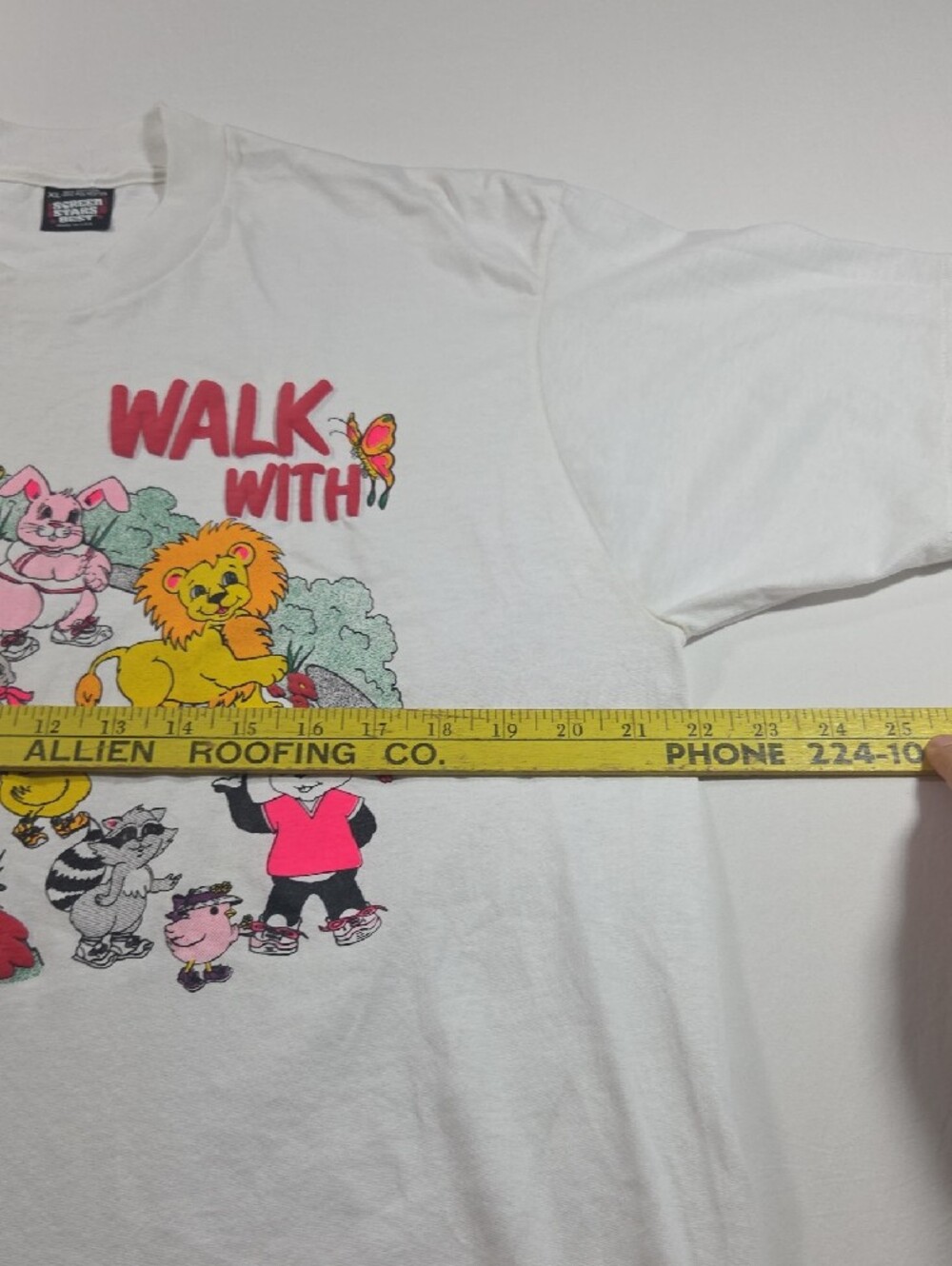 Vintage 1990 Puffy Paint Shirt Screen Stars White Tee Colorful Animal - Picture 6 of 8